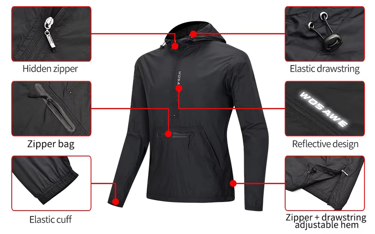 Men'S Cycling Jacket Windbreaker Hooded Jacket Bike Wind Cutter Vest Windproof Short Winds Cycling Rainproof Jacket