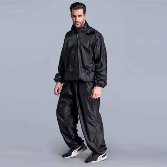 High Quality Sweating Suits for Workouts Sauna Suit Men PVC Sport Tops+Pants Set Sweat Quick Lose Weight Fitness Running Jogging